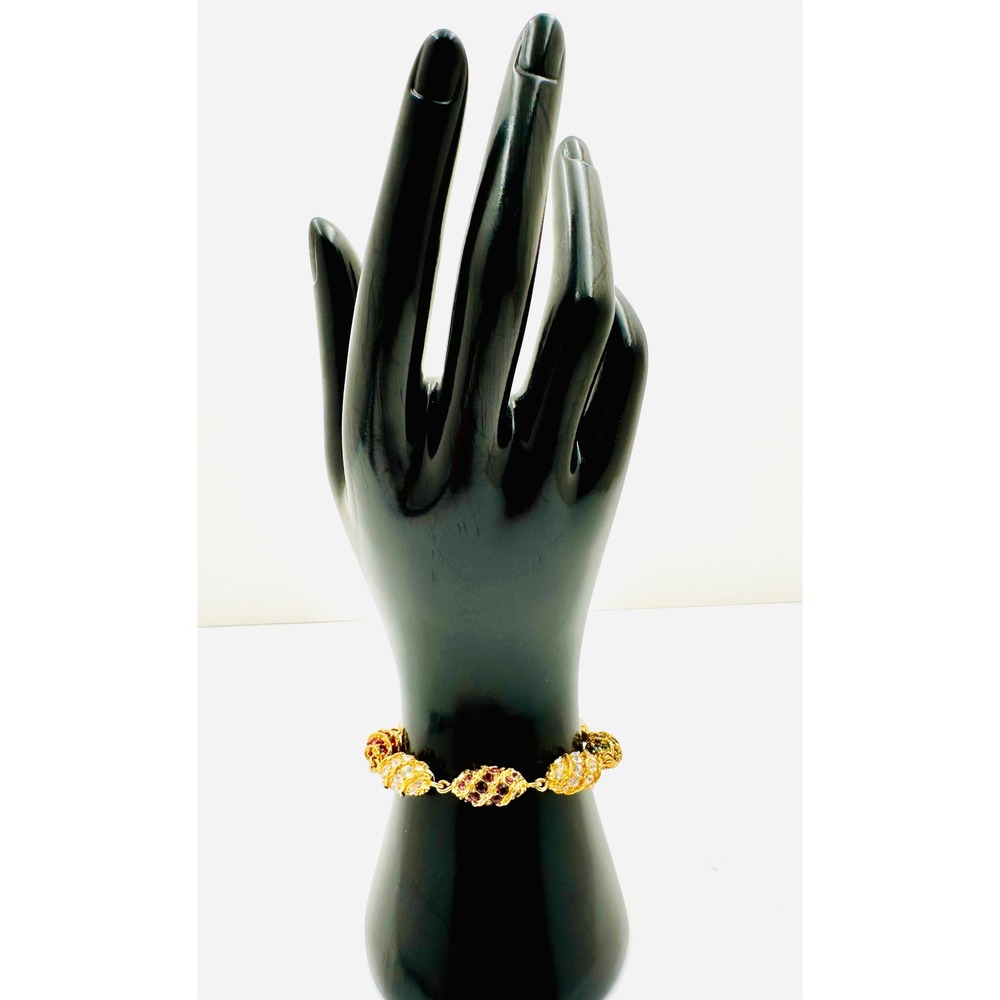 Rare 90s Camrose & Kross JBK Jackie K Multi-Color Crystal Egg Bracelet Gold Tone